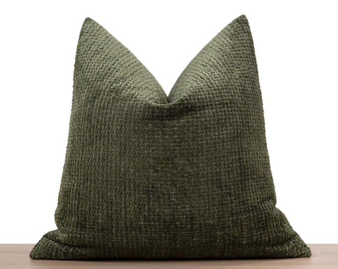 Olive Green Boho Pillow Cover • Olive Euro Sham Cover • Textured Cozy Cushion • Olive Throw Pillow Cover • Boho Home Style ••  All Sizes