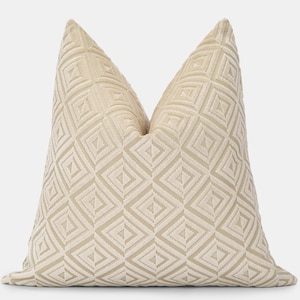 Cream Textured Velvet Pillow Cover • Geometric Euro Sham • We Pay Duty for USA • Neutral Cushion • Designer Luxury Fabric •• All Sizes