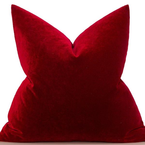 Wine Red Velvet Pillow Cover, Euro Sham Cover, Red Throw Pillow Cover, Cushion Cover, Wine Red Cushion, Designer Pillow | All Sizes