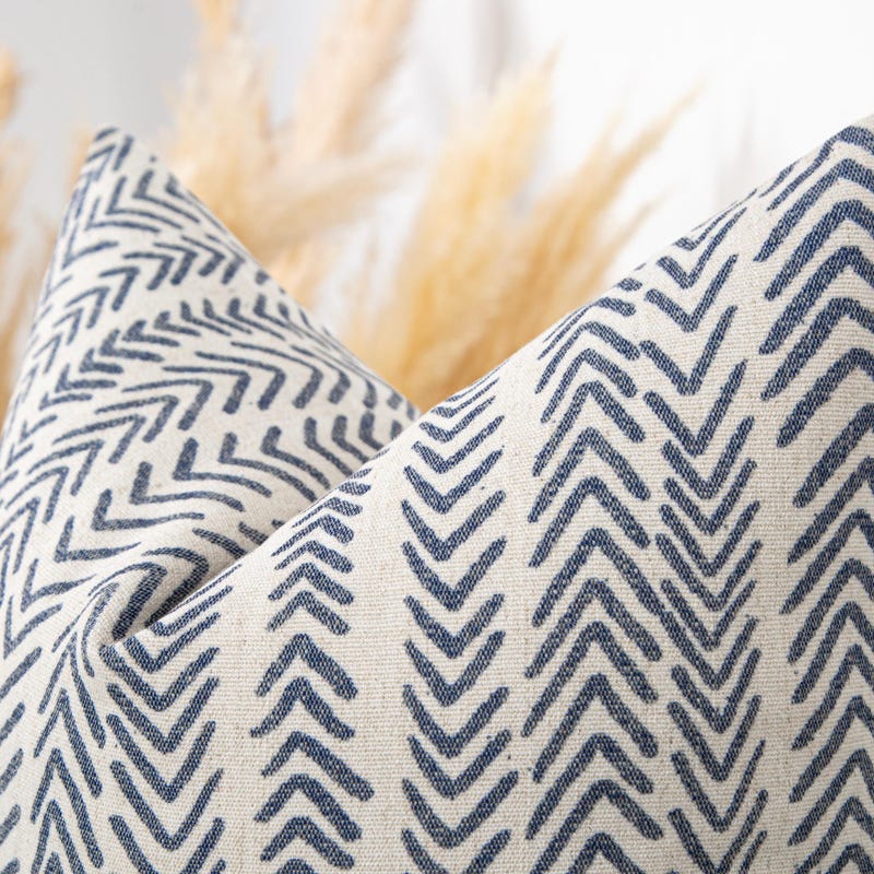 Blue Mudcloth Pillow Cover, Boho Euro Sham, Mud Cloth Cushion, Crafted from Indigo Blue and Off White Soft Linen Fabric,  All Sizes