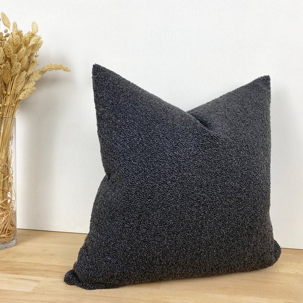 Charcoal Boucle Pillow Cover • Textured Super Soft Boucle Throw Pillow Cover • Charcoal Euro Sham Cover • Cozy Pillow Case ••  All Sizes