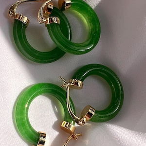 Jade earrings, Jade hoop earrings, green hoop earrings, green Jade hoop earrings, green stone hoop earrings