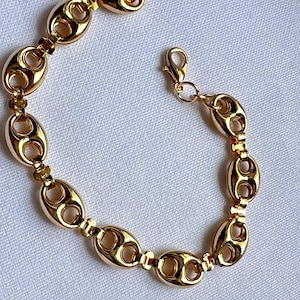 18K Gold Filled Puffed Anchor Mariner Link Bracelet,Trendy Chunky Gold Chain Bracelet,Everyday Stackable Jewelry gift for her