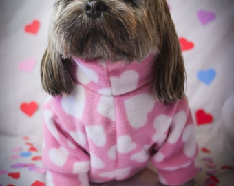 Pink Love Heart Valentine Dog Fleece / waterproof / made to measure