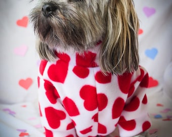 Red Love Heart Valentine Dog Fleece / made to measure / waterproof