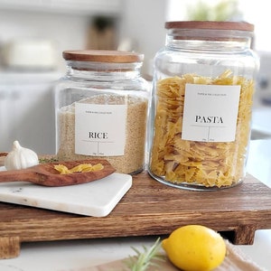 Acacia Lid Glass Pantry Jar White personalised Label Kitchen Storage Laundry Utility Baking Pasta zdjęcie 3