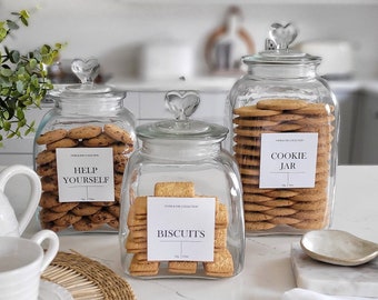 Cookie Biscuit Jar | Eco friendly Personalised Storage Glass Jar | Waterproof Label | Kitchen Pantry Organisation |
