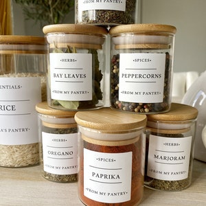 Minimalist Bespoke Labels | Pantry Food Kitchen Organisation | Kitchen Jars and Canisters |Spices Herbs Baking | Water & Oil Resistant