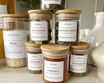 Minimalist Bespoke Labels | Pantry Food Kitchen Organisation | Kitchen Jars and Canisters |Spices Herbs Baking | Water & Oil Resistant