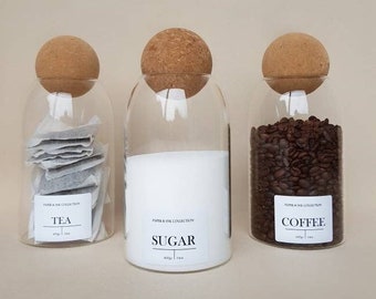 Glass Jar with Cork Ball Lid | Personalized Pantry Label, 800ml