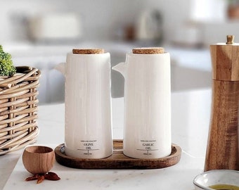 Ceramic Oil and Vinegar Pourer Set | Kitchen Storage, Cork Lid