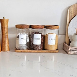 White Label Collection Reusable Eco Square Glass Jars With Acacia