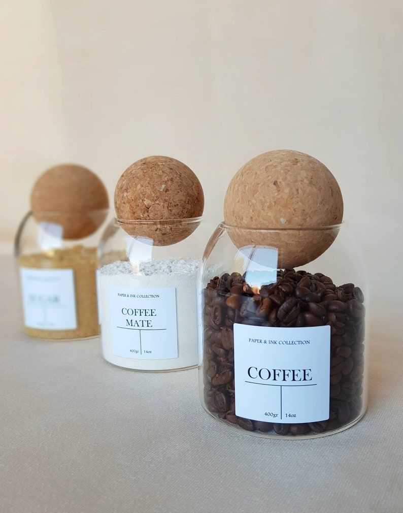 Glass Jar With Cork Ball Lid 500ml Personalised Pantry Label Etsy