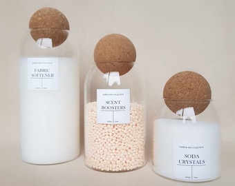 Glass Jars with Cork Ball Lid (Set of 3) | Personalized Pantry Labels