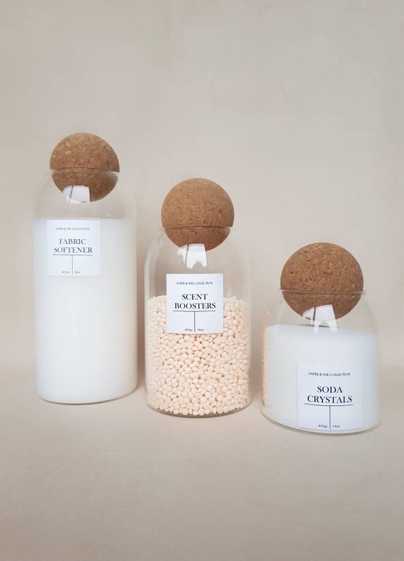 Set of 3 Glass Jars With Cork Ball Lid Personalised Pantry Etsy