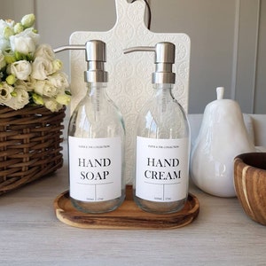 Klarglas Pumpsprühflasche Personalisiertes Etikett | Messing Silber Pump | Umweltfreundlich | Spülmittel Shampoo Reiniger Spender | 500ml |