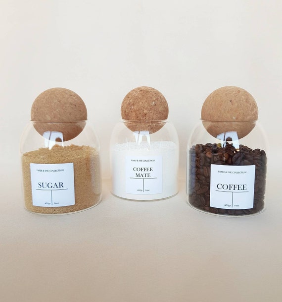 Glass Jar With Cork Ball Lid 500ml Personalised Pantry Label Etsy