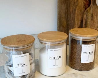 Vorratsdose aus Glas mit Bambusdeckel: für Tee, Kaffee, Zucker, Vorratsbehälter, Vorratsbehälter
