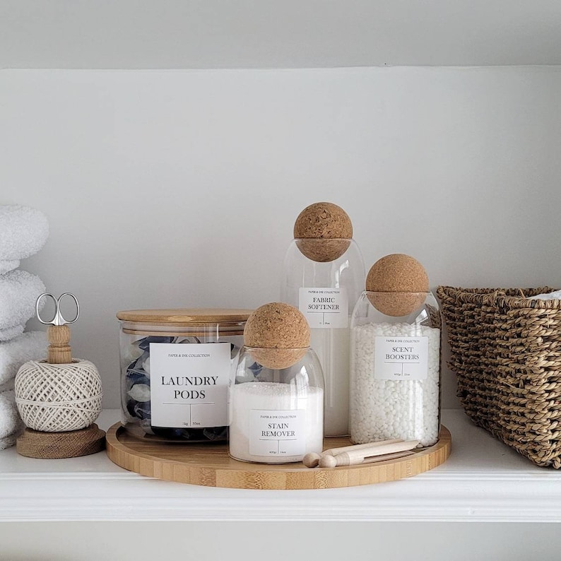 Laundry Utility Storage Jar Set Personalised Glass Pantry Etsy