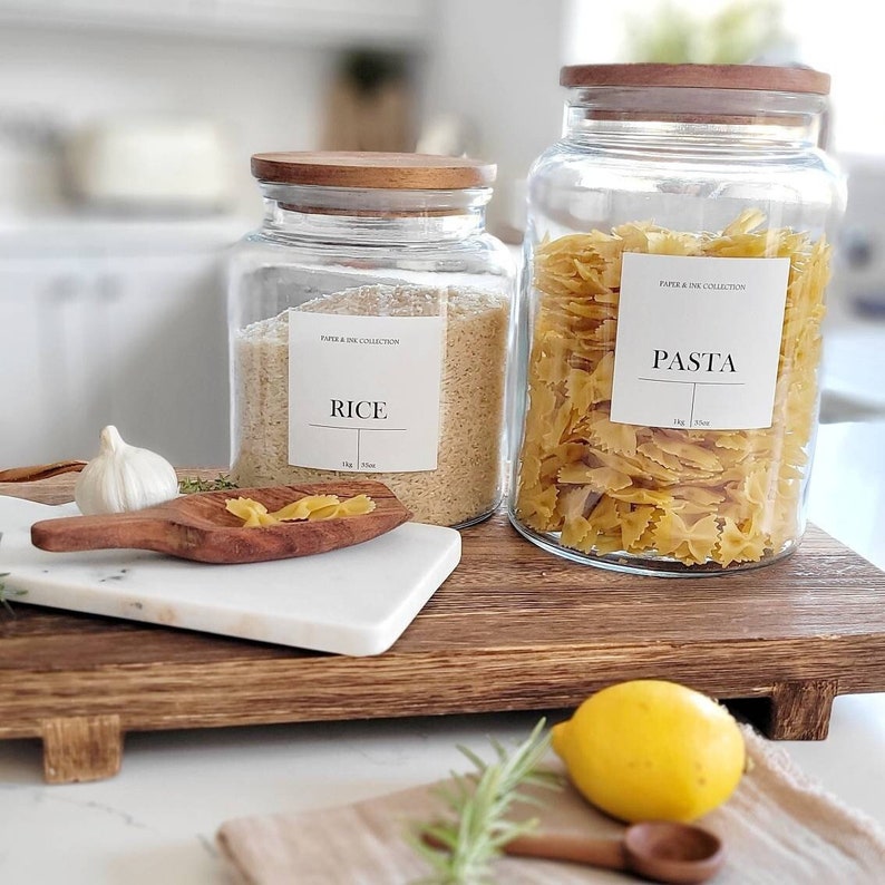 Acacia Lid Glass Pantry Jar White personalised Label Kitchen Storage Laundry Utility Baking Pasta zdjęcie 3