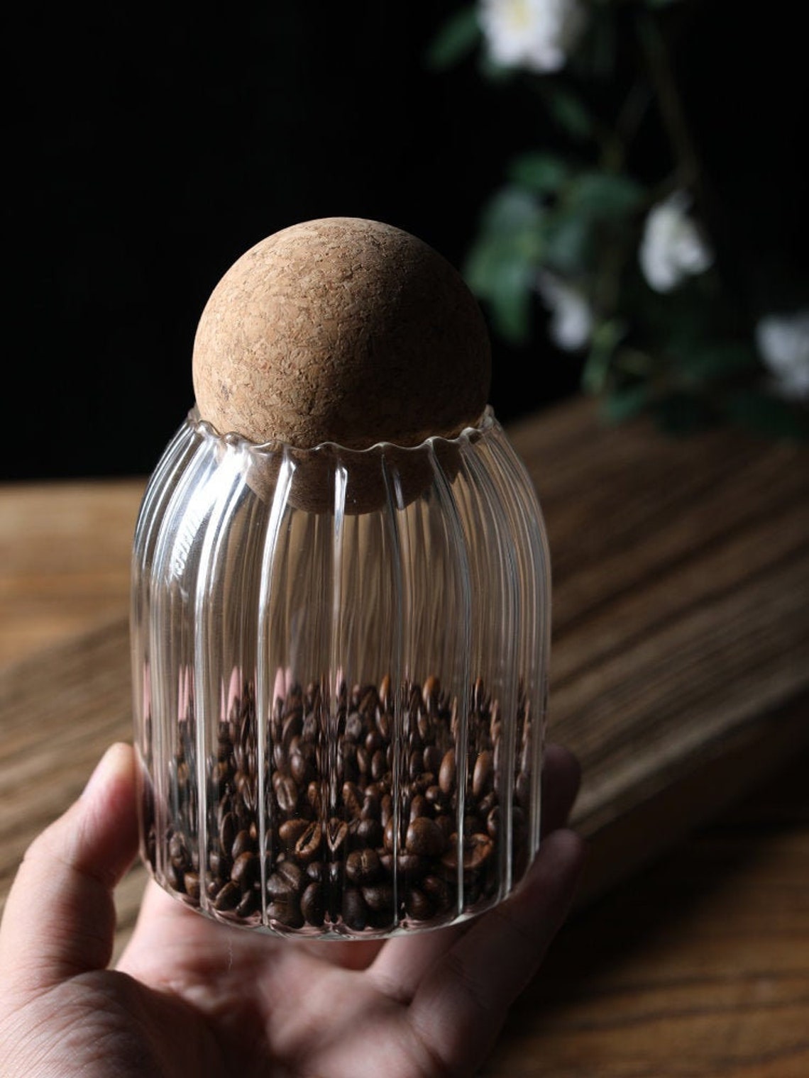 Ripple Glass Jar with Cork Ball Lid 500ml Personalised Etsy