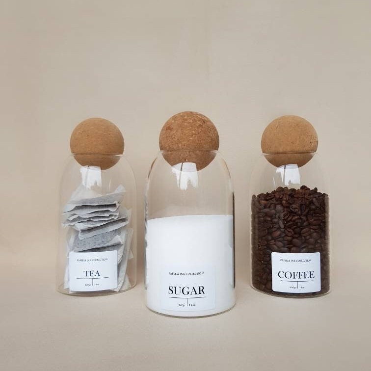 Barattolo Vetro 500ml Con Tappo Sughero Palla - Housse Co. Borosilicato 3mm Per Caffè, Spezie, Biscotti