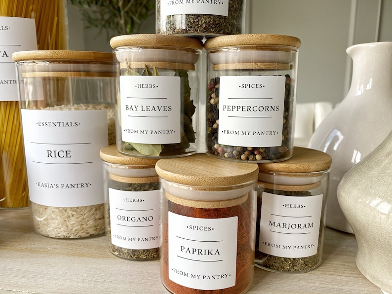 Minimalist Bespoke Labels | Pantry Food Kitchen Organisation | Kitchen Jars and Canisters |Spices Herbs Baking | Water & Oil Resistant 