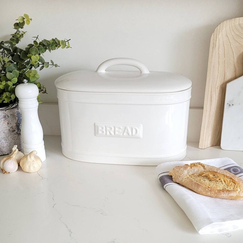 White Ceramic Bread Bin Box Kitchen Storage Home Pantry Etsy UK