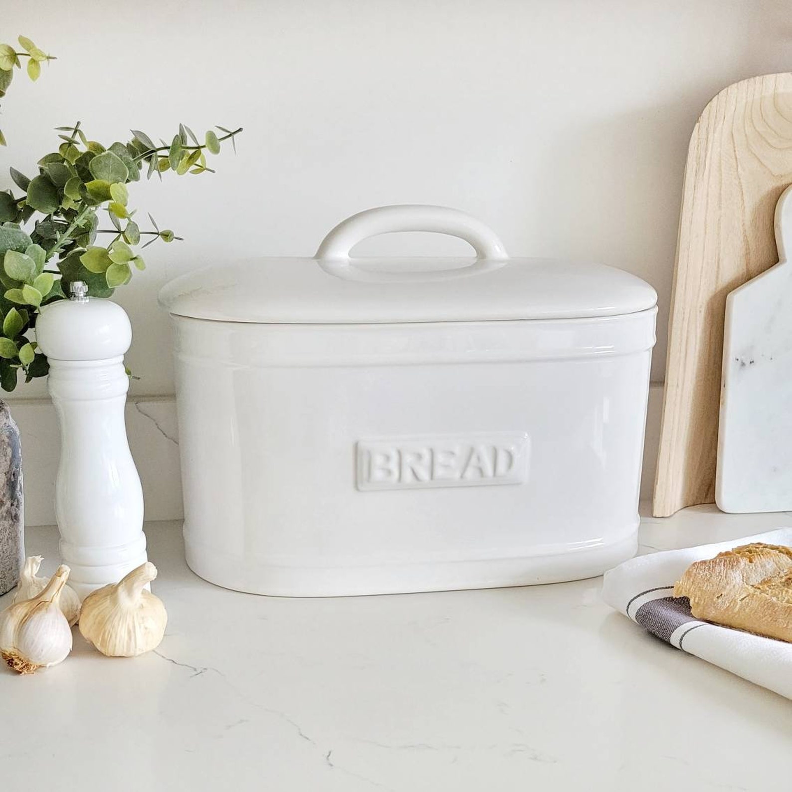 White Ceramic Bread Bin Box Kitchen Storage Home Pantry Etsy UK