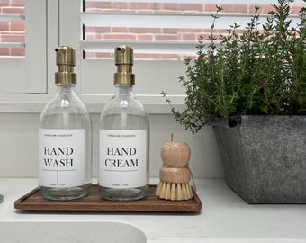 Clear Glass Soap Dispenser Set: Acacia Tray & Bamboo Brush (500ml)