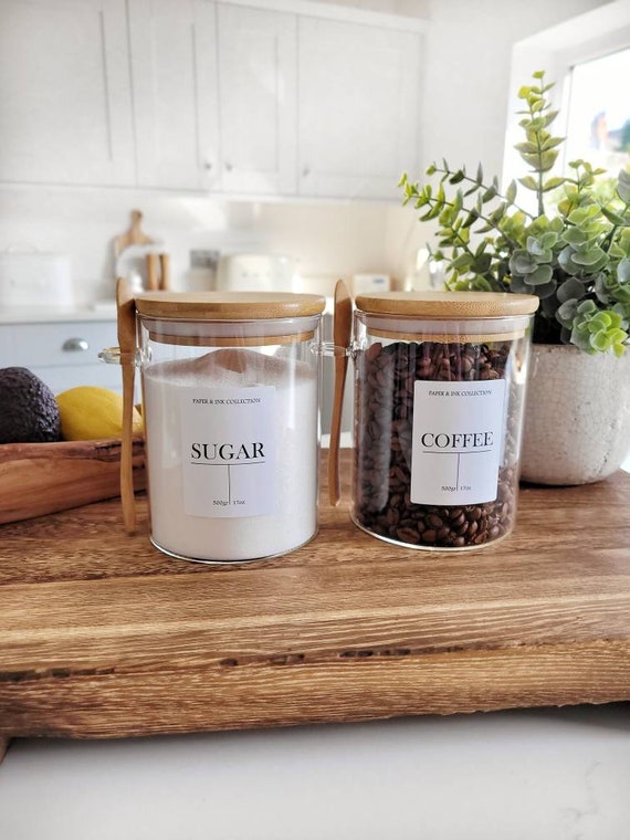 Glass Containers Jars with Airtight Bamboo Lid and Spoons