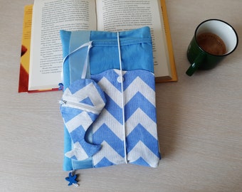 Reusable book cover, notebook or journal cover with a headphone case, Sleeve with closure, Back to School