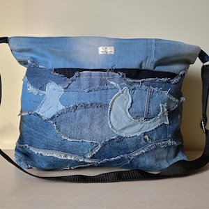 Large Denim Hobo Bag: Patchwork Slouchy Shoulder Bag