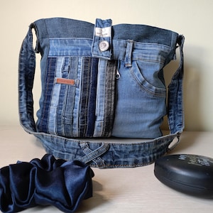 Large Denim Purse Shoulder Bag, Hobo  bag, Repurposed denim tote, Eco friendly handbag bag for women, Jeans tote handbag ,Bag denim jeans