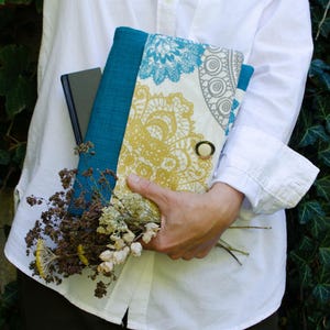 Stoff-Buchhülle mit Verschluss und Reißverschlusstasche, Buchhülle, Taschenbuch-Einband, Buchjacke, Bibelhülle, Buchhülle, Buchhülle, Geldbörse