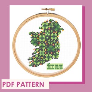 Irlande, trèfle, trèfle, carte, modèle PDF au point de croix - Simple / Sampler / Irlandais / Printemps / Minimal / Saint-Patrick / Saint-Patrick