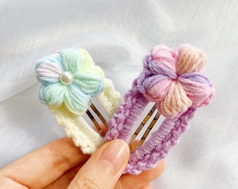 Crocheted Puffy Flower Hair Clips (set of 2)