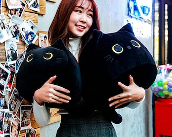 black cat plush pillow
