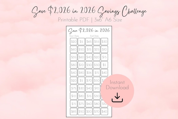 Save 2026 in 2026 Savings Challenge Printable, 2026 Savings Challenge Printable, Money Challenge, A6 3x6 saving tracker, monthly cash saver
