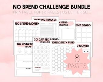 No Spend Challenge Printable Bundle, No Spend Tracker, No Spend Calendar, No Spend Month, Savings Challenge Printable, No Spend Challenge