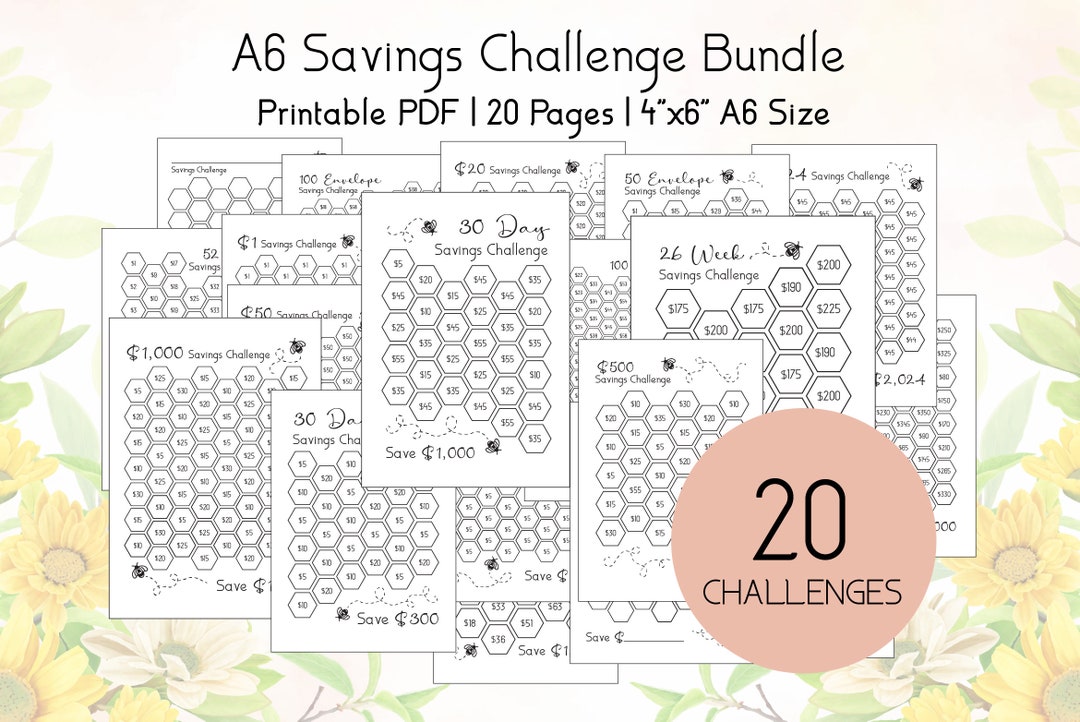 Savings Challenge Printable Savings Challenge Bundle A6 - Etsy