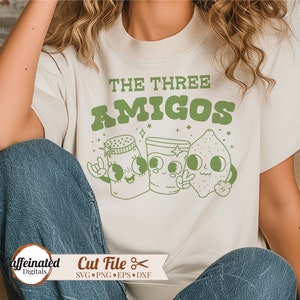 Trois Amigos svg, svg Cinco de Mayo, sel tequila lime svg, svg margarita, tequila svg, svg personnages rétro, svg été rétro, voyage entre filles