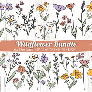 Pacote de flores silvestres svg, flores silvestres svg, prado de flores svg, flores minimalistas svg, flores silvestres png, clipart de flores silvestres, flores silvestres svg