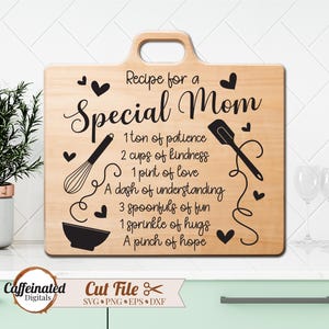 Tábua de corte para mãe Svg, Receita para a melhor mãe, Dia das mães Svg, receita para mãe svg, Receita para uma mãe, tábua de corte para o dia das mães