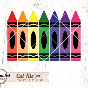 May include: A set of eight crayons in a rainbow of colors, including red, orange, yellow, green, blue, indigo, and violet. The crayons are arranged in a row, with the red crayon on the left and the violet crayon on the right.