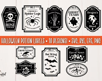 Halloween Potion Labels SVG Bundle, Zaubertrank Flaschen svg, Witches Brew Svg, Hexentrank svg, Halloween Apothecary Labels, Halloween svg