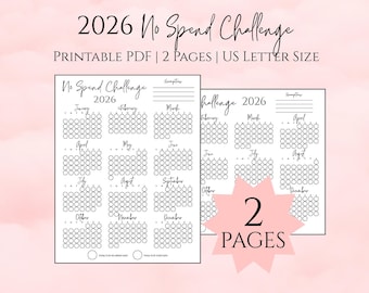 No Spend Challenge 2026, No Spend Tracker, 2026 No Spend Challenge, 2026 No Spend Tracker, No Spend Calendar, Savings Challenge Printable