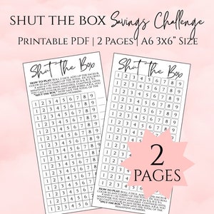 Shut the Box Savings Challenge, Savings Challenge Printable, Money Challenge, A6 3x6 savings tracker, low income savings, dice savings game