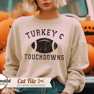 Thanksgiving SVG, Turkey and Touchdowns svg, football svg, fall svg, football cut file, grunge football, turkey touchdowns png, thanksgiving