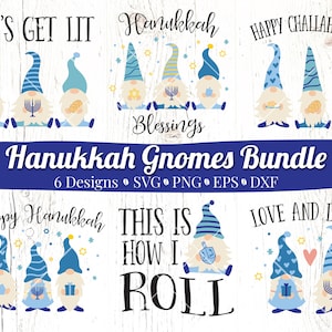 Hanukkah Gnomes SVG Bundle, Hanukkah Svg, Chanukah svg, Happy Hanukkah Cut Files, Gnome avec Menorah, menorah svg, judaïsme svg